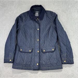 L.L. Bean Quilted Fleece Lined Corduroy Collar Jacket Coat Women Medium Blue